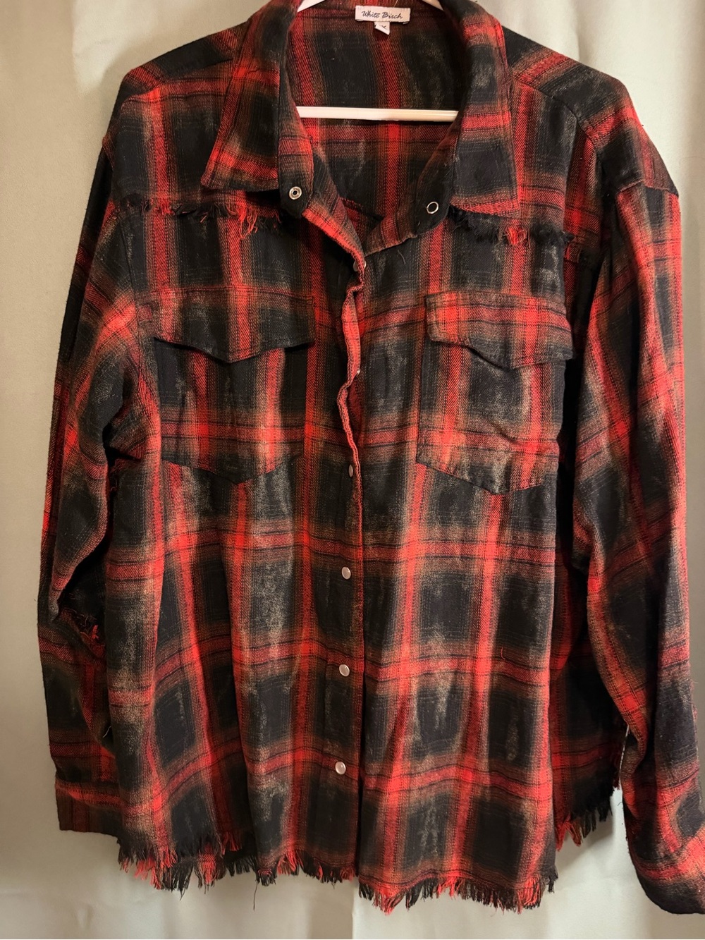 white birch Red & Black Distressed Plaid Shirt Jacket